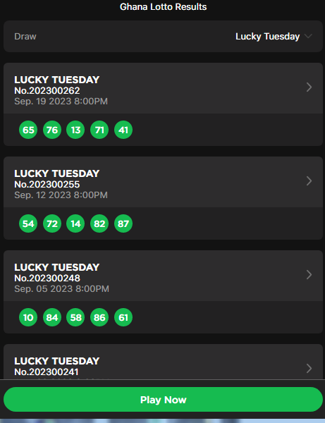 LUCKY TUESDAY RESULTS